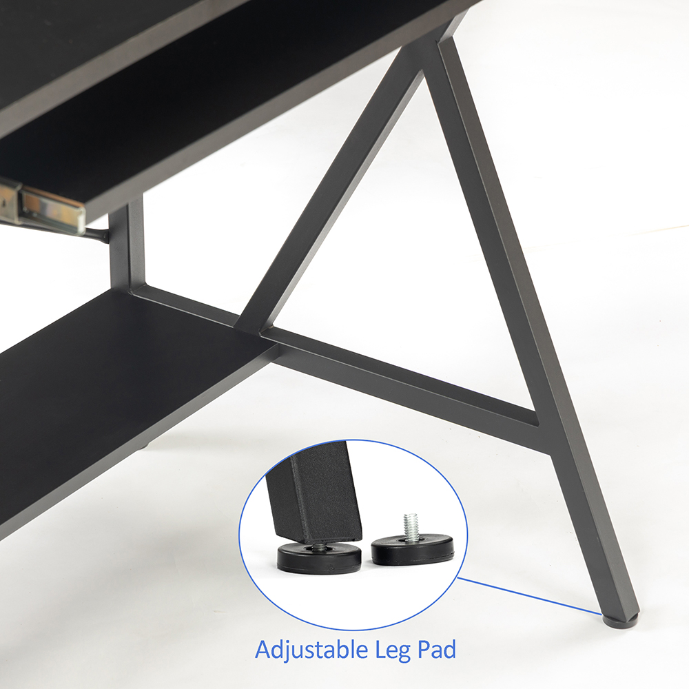 Home Office 47" Computer Desk with PC Stand, Keyboard Tray, MDF Tabletop and Metal Frame, for Game Room, Small Space, Study Room - Black