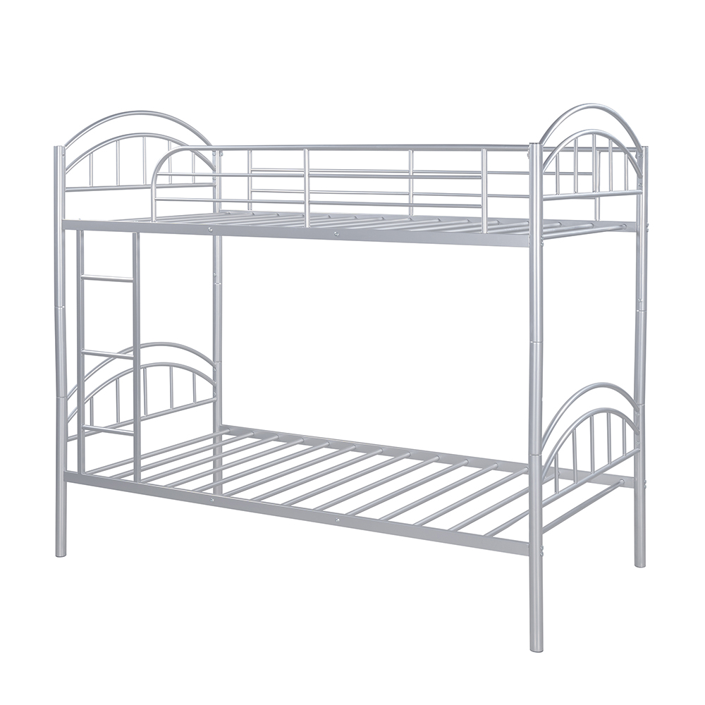Twin-Over-Twin Size Splittable Bunk Bed Frame with Ladder, and Metal Slats Support, for Kids, Teens, Boys, Girls (Frame Only) - Silver