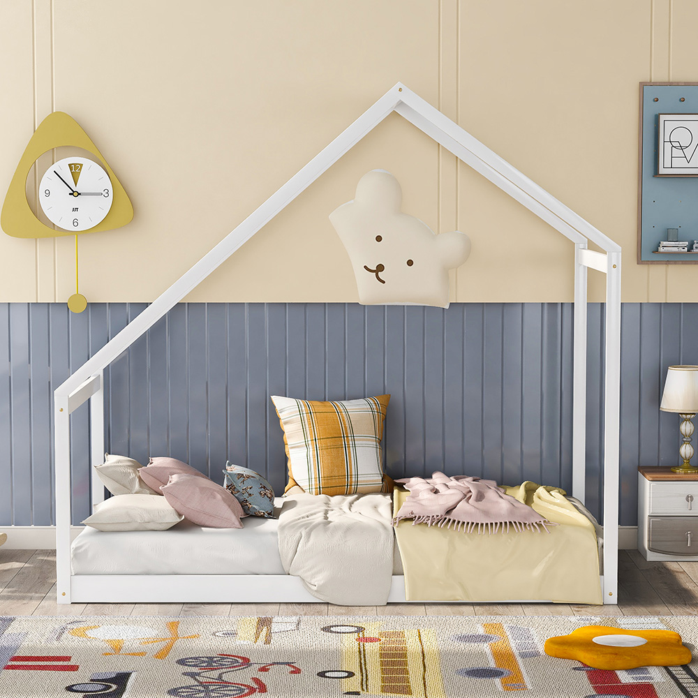 Twin Size House-shaped Platform Bed Frame, Box Spring Needed (Only Frame) - White