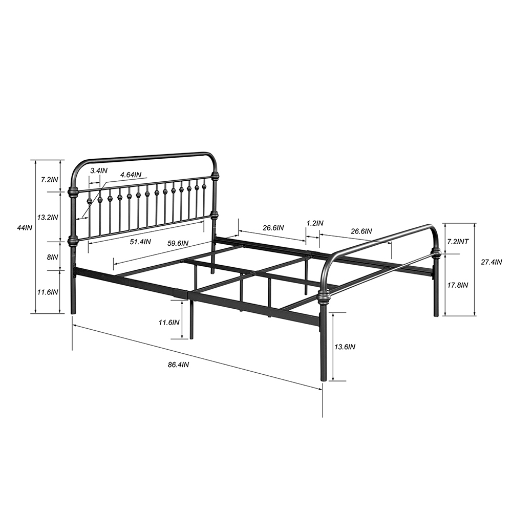 Full Size Platform Bed Frame with Headboard and Metal Slats Support, No Box Spring Needed (Only Frame) - Black