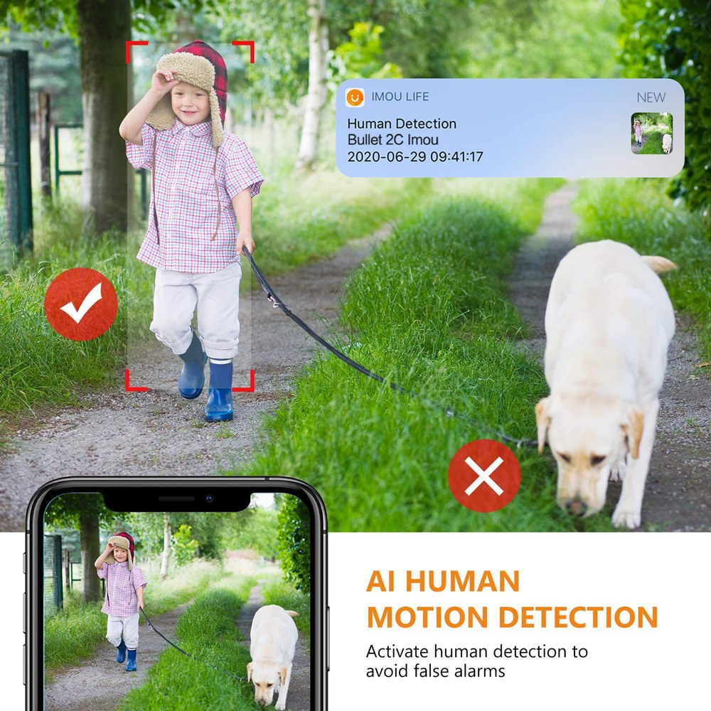 Dahua IMOU Bullet 2C WiFi Outdoor Security Camera 1080P FHD Night Vision IP67 Weather Resistant Home Company Security Monitor - White