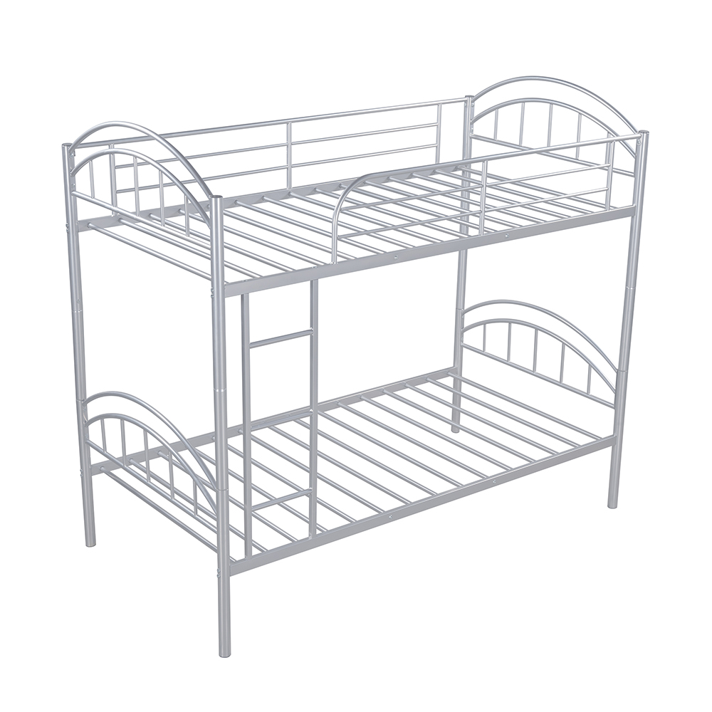 Twin-Over-Twin Size Splittable Bunk Bed Frame with Ladder, and Metal Slats Support, for Kids, Teens, Boys, Girls (Frame Only) - Silver