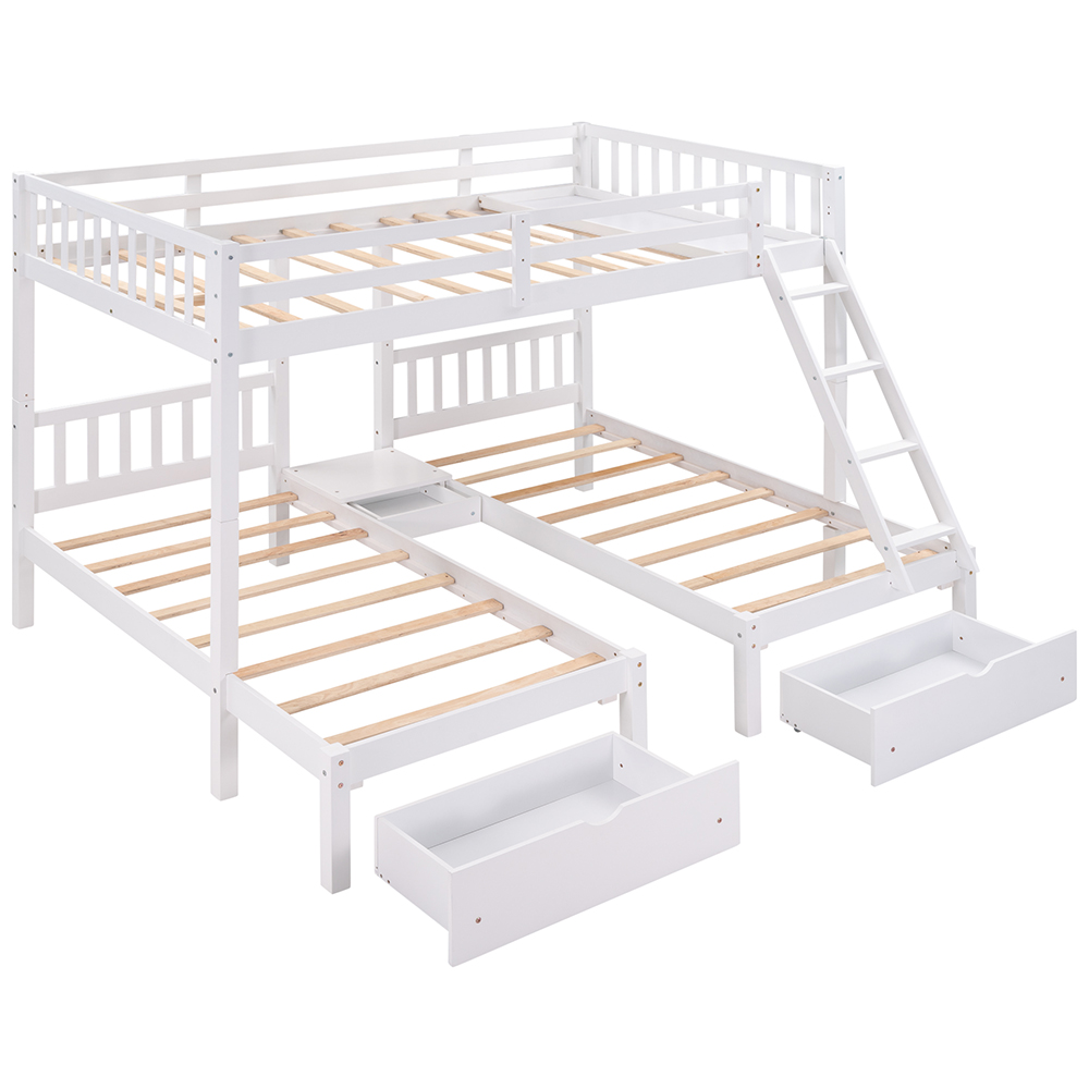 Full-Over-Twin Size Detachable Bunk Bed Frame with 2 Storage Drawers, Ladder, and Wooden Slats Support, for Kids, Teens, Boys, Girls (Frame Only) - White