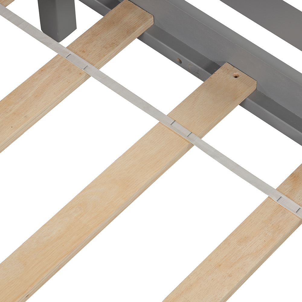 Twin-Over-Twin Size L-shaped Bunk Bed Frame with Desk, Ladder, and Wooden Slats Support, for Kids, Teens, Boys, Girls (Frame Only) - Gray