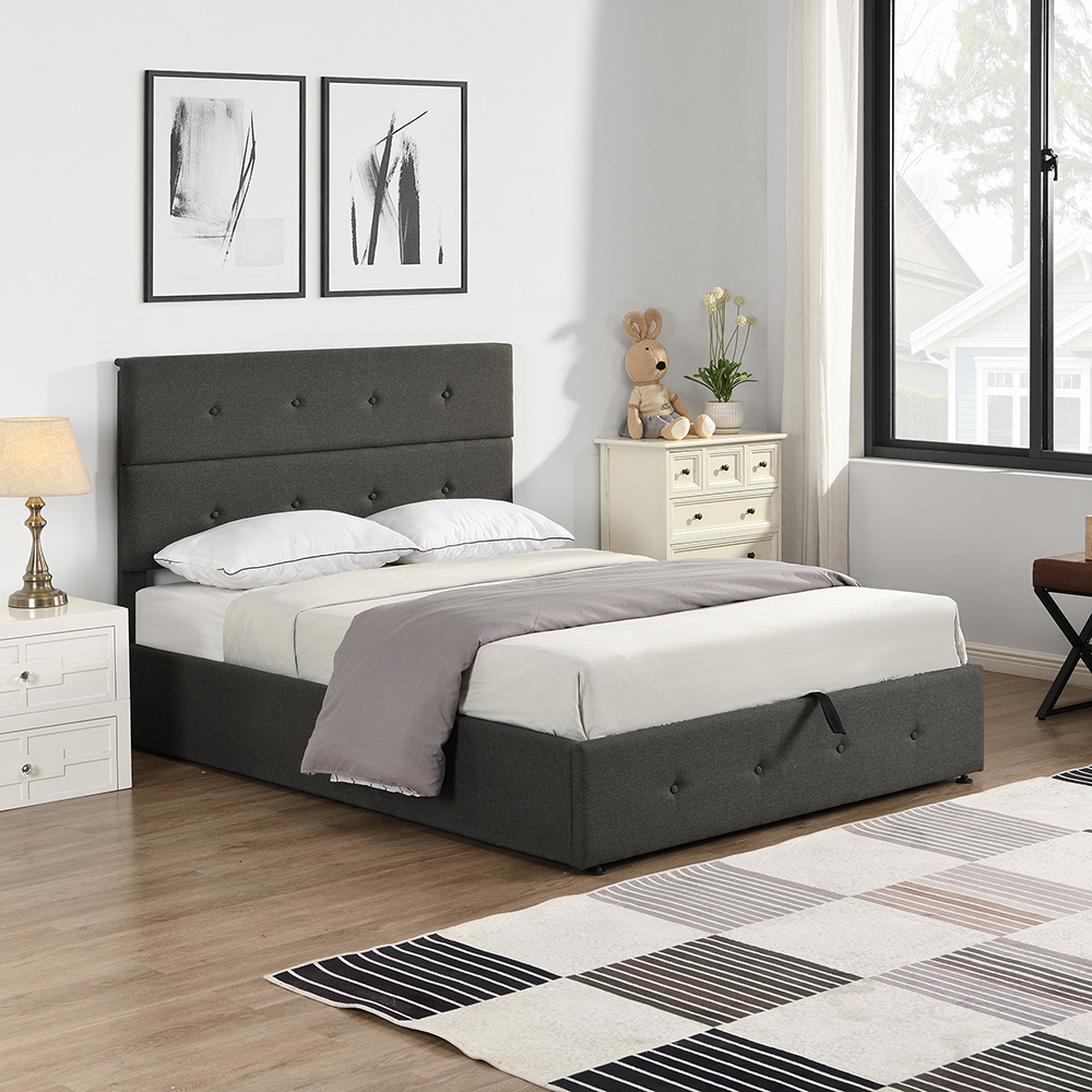 Full Size Upholstered Platform Bed Frame with Storage Space, Headboard and Wooden Slats Support, No Box Spring Needed (Only Frame) - Gray