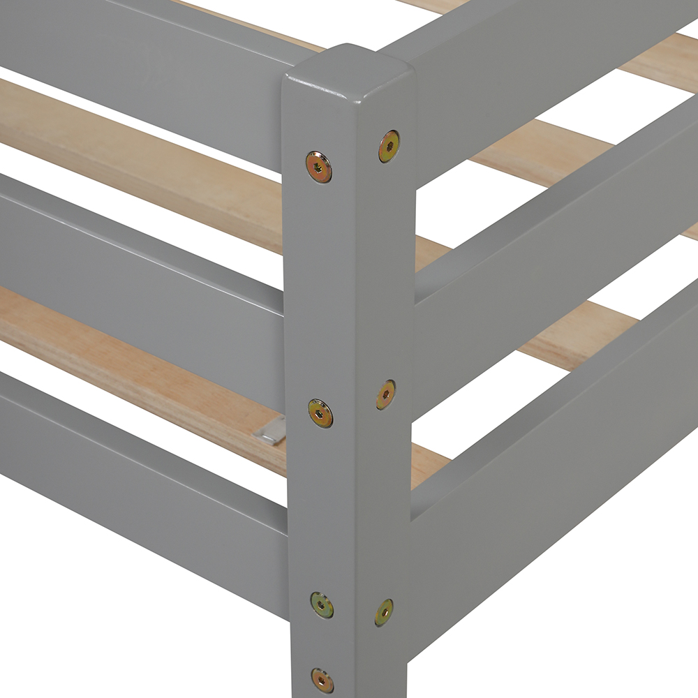 Twin-Over-Twin Size L-shaped Bunk Bed Frame with Desk, Ladder, and Wooden Slats Support, for Kids, Teens, Boys, Girls (Frame Only) - Gray