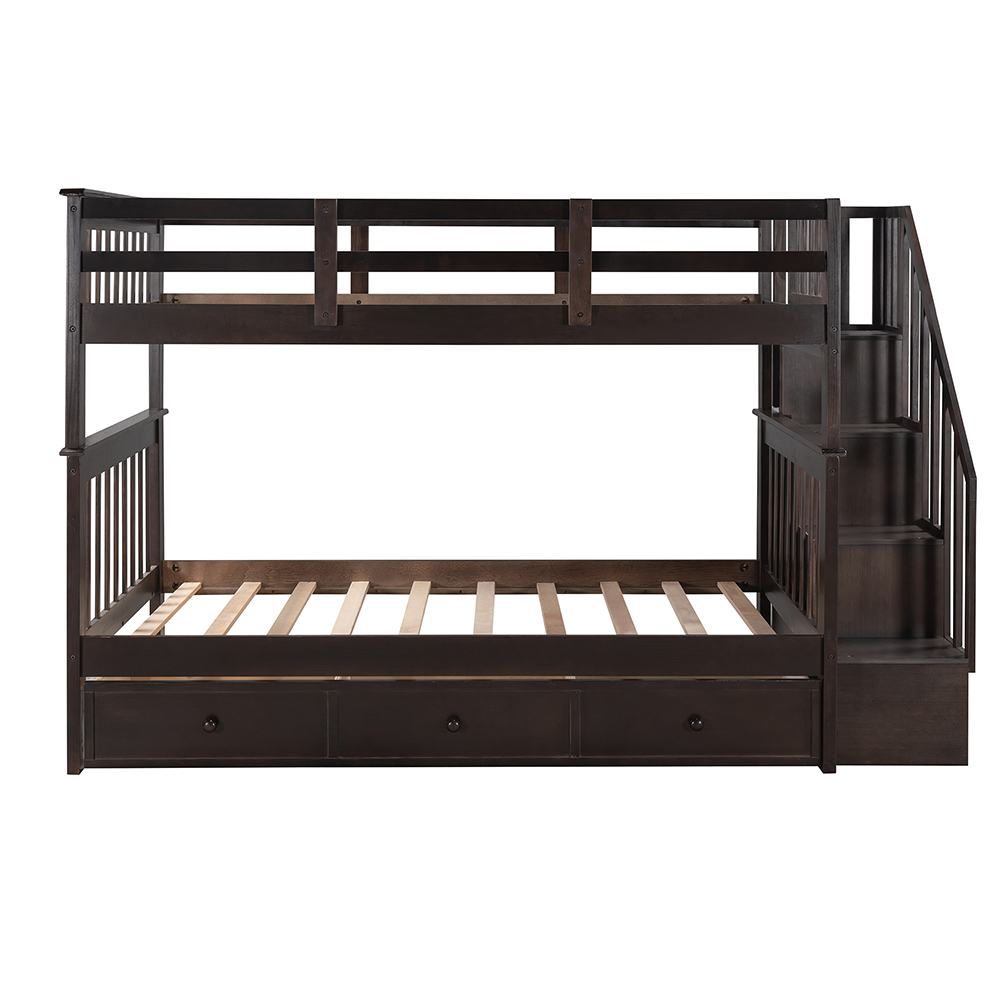 Twin-Over-Twin Size Detachable Bunk Bed Frame with Drawers, Storage Shelves, and Wooden Slats Support, for Kids, Teens, Boys, Girls (Frame Only) - Espresso