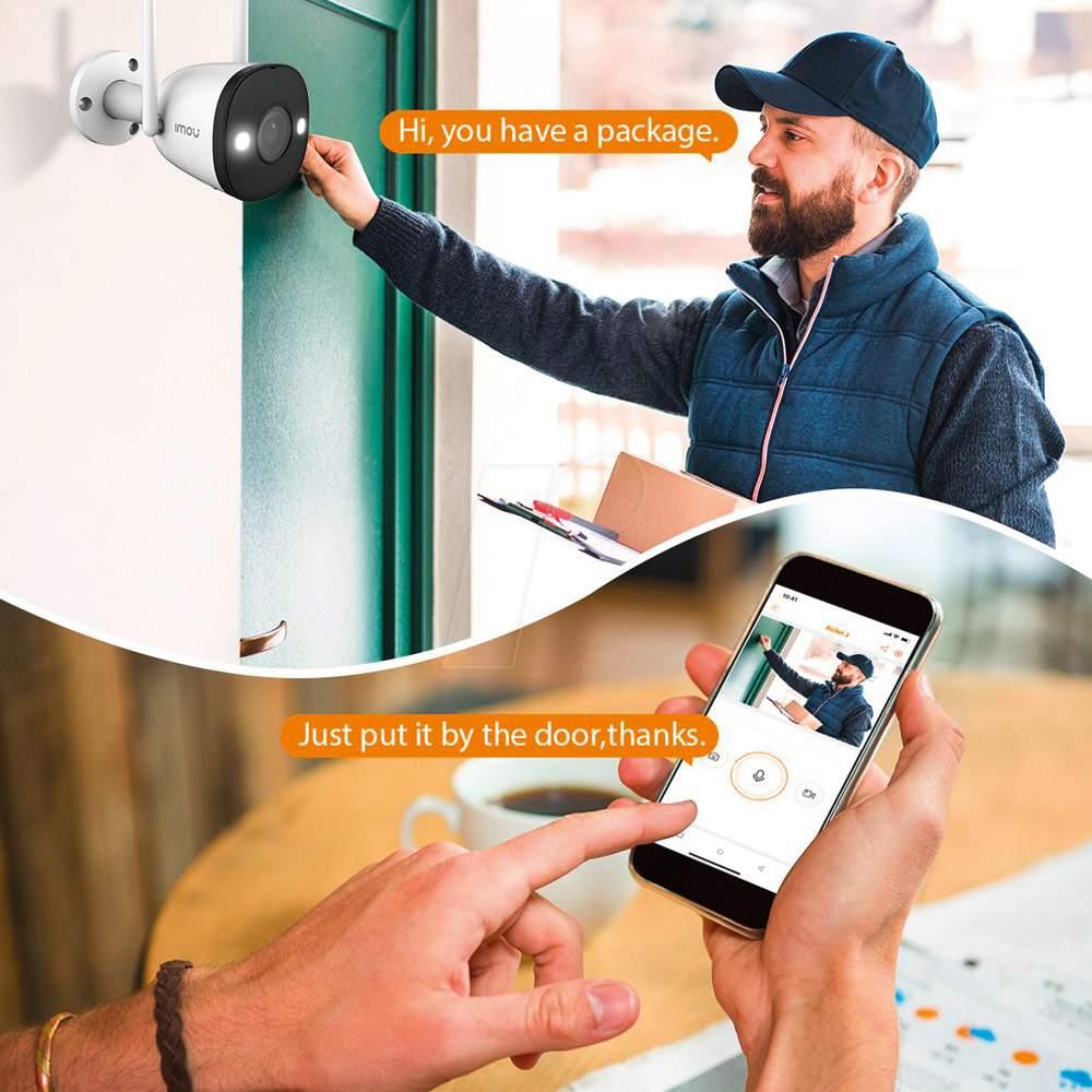 Dahua IMOU Bullet 2 WiFi Security Camera 1080P HD Smart Color Night Vision IP67 Weather Resistant Built-in Spotlight Home Company Security Monitor - White