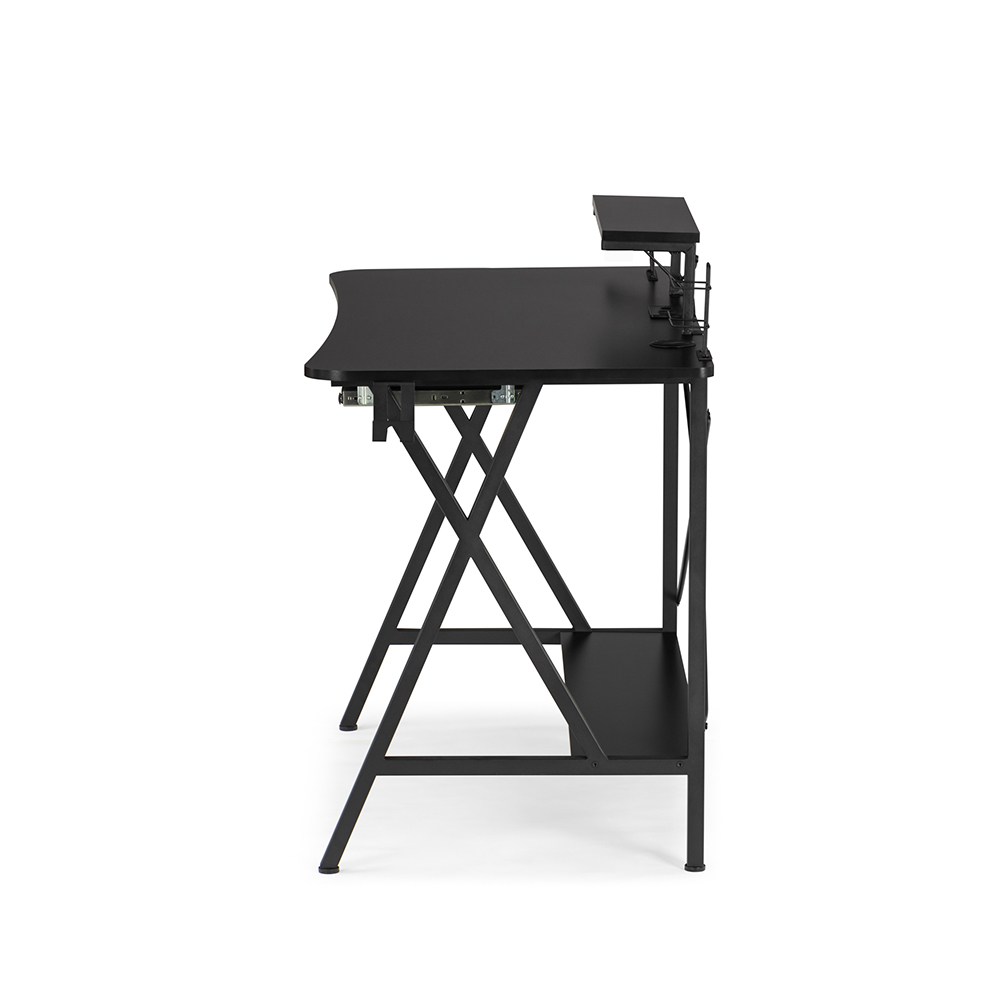Home Office 47" Computer Desk with PC Stand, Keyboard Tray, MDF Tabletop and Metal Frame, for Game Room, Small Space, Study Room - Black