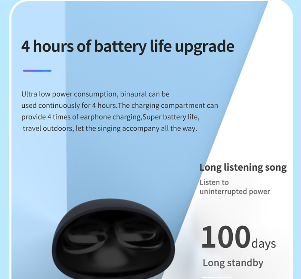 TWS-T2S Bluetooth 5.0 Wireless Earbuds,Dynamic Sound,Zero Delay, Type C - Black