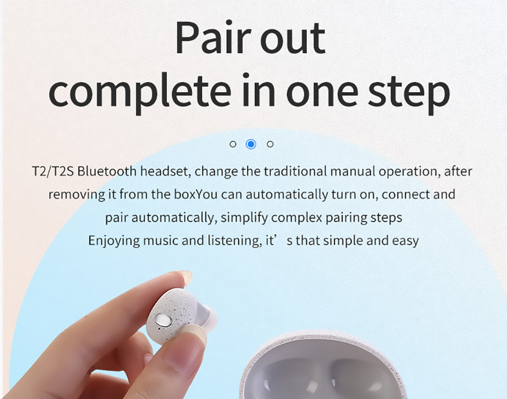 TWS-T2S Bluetooth 5.0 Wireless Earbuds,Dynamic Sound,Zero Delay, Type C - Black