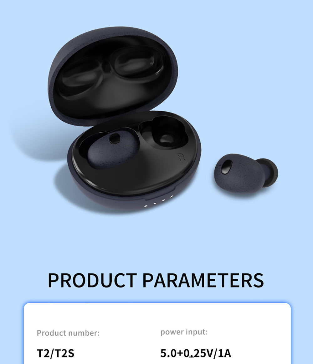 TWS-T2S Bluetooth 5.0 Wireless Earbuds,Dynamic Sound,Zero Delay, Type C - Black