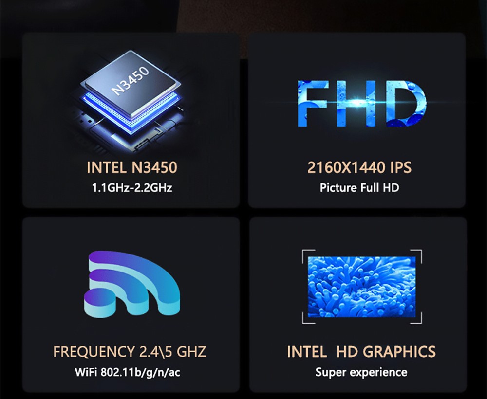 KUU Lepad 2-in-1 Laptop 12 inch 2K HD Touch Screen Intel Celeron Processor N3450 8GB RAM 256GB SSD 5000 mAh Battery