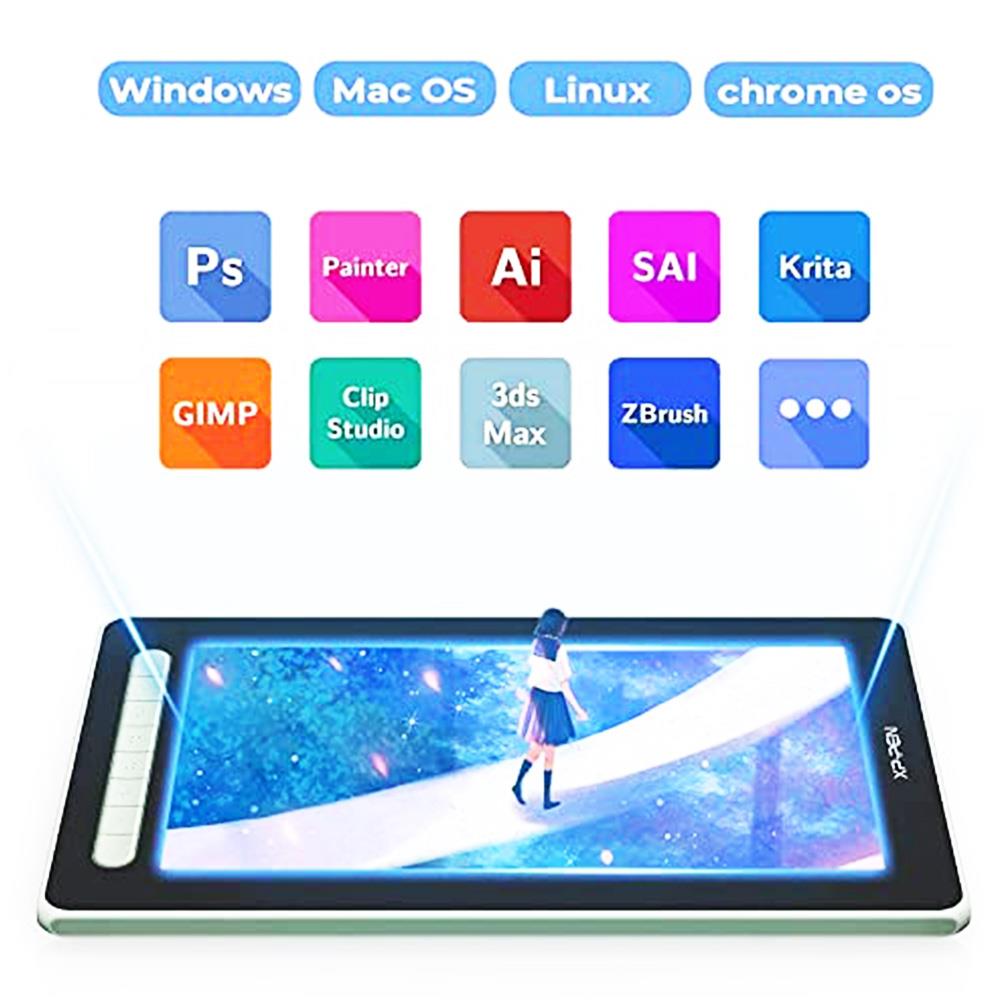 XP-PEN Artist 12 2nd Generation Graphic Tablet with 13.6 x 8.2 Inch 127% sRGB Display, 8192 Level Stylus Pen, for Drawing, Design, Editing, Compatible with Windows, Mac, Chrome OS, Linux, Android - Green