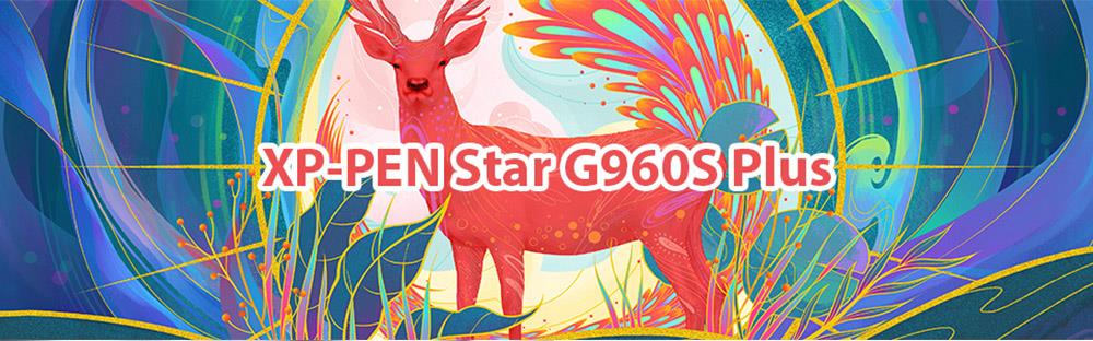 XP-PEN Star G960S Plus Graphic Tablet with 9 x 6 Inch Work Surface, 8192 Level Stylus Pen, for Drawing, Design, Editing, Compatible with Mac, Windows, Android - Black