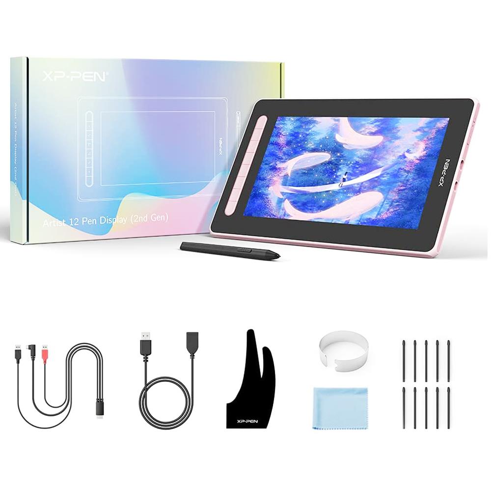 XP-PEN Artist 12 2nd Generation Graphic Tablet with 13.6 x 8.2 Inch 127% sRGB Display, 8192 Level Stylus Pen, for Drawing, Design, Editing, Compatible with Windows, Mac, Chrome OS, Linux, Android - Pink