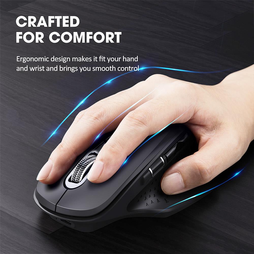 Multifunctional Wireless Bluetooth Office Mouse with Side Scroll Wheel, 5 Levels Adjustable Dpi, Switch up to 3 Devices - Black