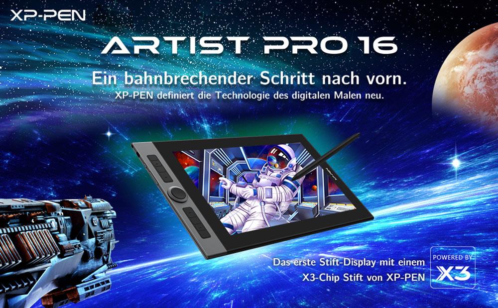XP-PEN Artist Pro 16 Graphic Tablet with 15.4 Inch 133% sRGB Display, 8192 Level Stylus Pen, for Drawing, Design, Editing, Compatible with Windows, Mac, Linux - Black