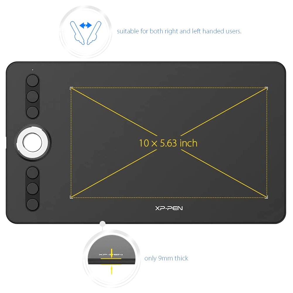 XP-PEN Deco 02 Graphic Tablet with 10 x 5.63 Inch Work Surface, 8192 Level Stylus Pen, for Drawing, Design, Editing, Compatible with Mac, Windows - Black