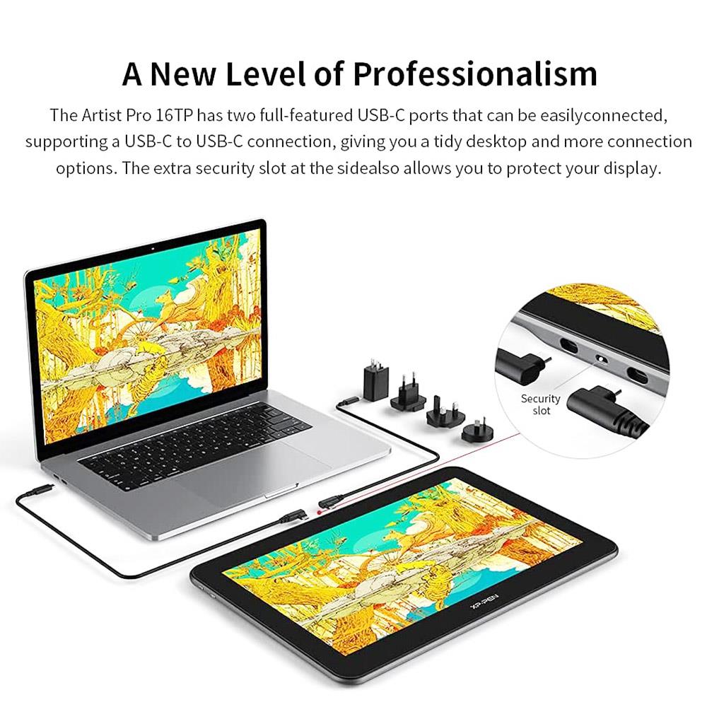 XP-PEN Artist Pro 16TP Graphic Tablet with 13.6 x 7.6 Inch 4K Display, 8192 Level Stylus Pen, for Drawing, Design, Editing, Compatible with Windows, Mac - Black