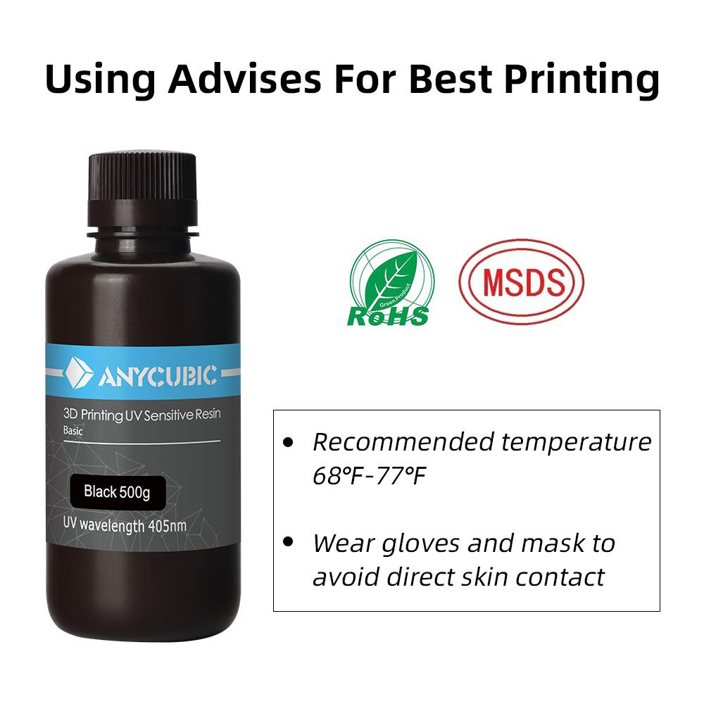 3D Printer Resin 405nm UV Plant-Based Rapid Resin High Precision and Quick Curing 500g - Black