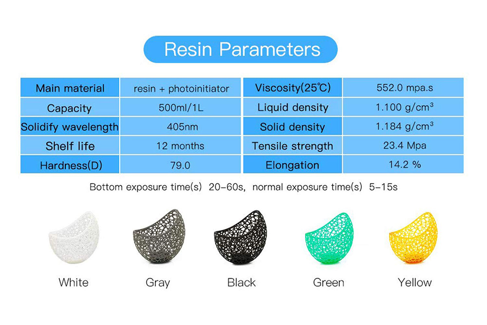 3D Printer Resin 405nm UV Plant-Based Rapid Resin High Precision and Quick Curing 500g - Black