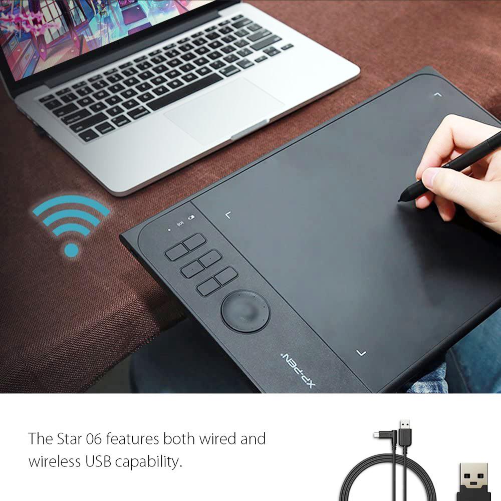 XP-Pen Star 06 Graphic Tablet with 10 x 6 Inch Work Surface, 8192 Level Stylus Pen, for Drawing, Design, Editing, Compatible with Mac, Windows - Black