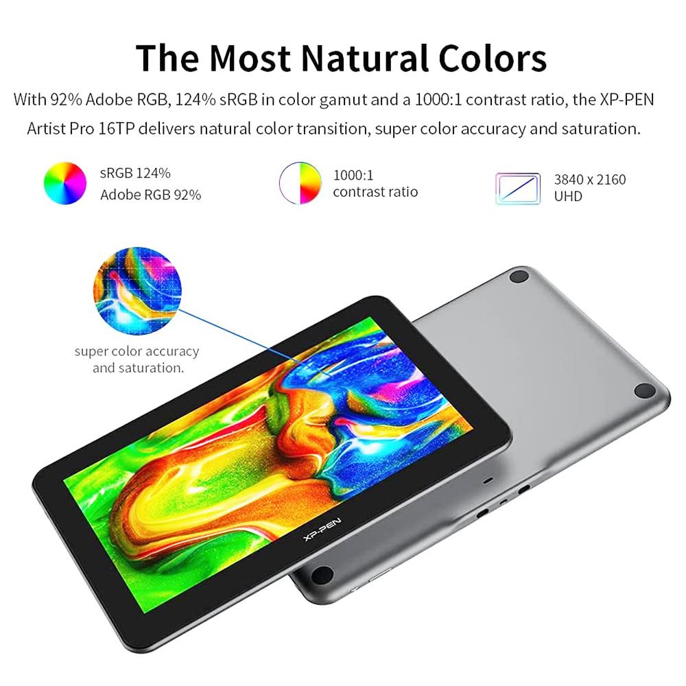 XP-PEN Artist Pro 16TP Graphic Tablet with 13.6 x 7.6 Inch 4K Display, 8192 Level Stylus Pen, for Drawing, Design, Editing, Compatible with Windows, Mac - Black