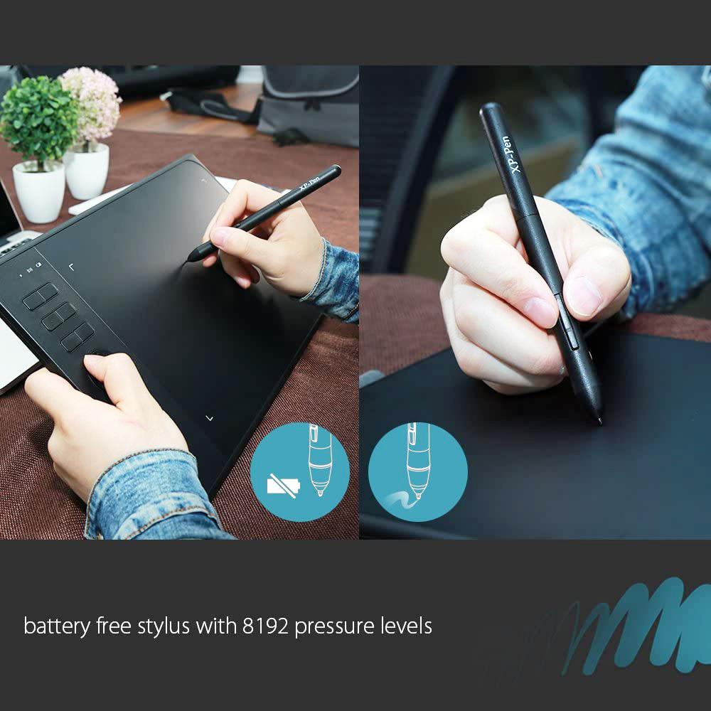 XP-Pen Star 06 Graphic Tablet with 10 x 6 Inch Work Surface, 8192 Level Stylus Pen, for Drawing, Design, Editing, Compatible with Mac, Windows - Black