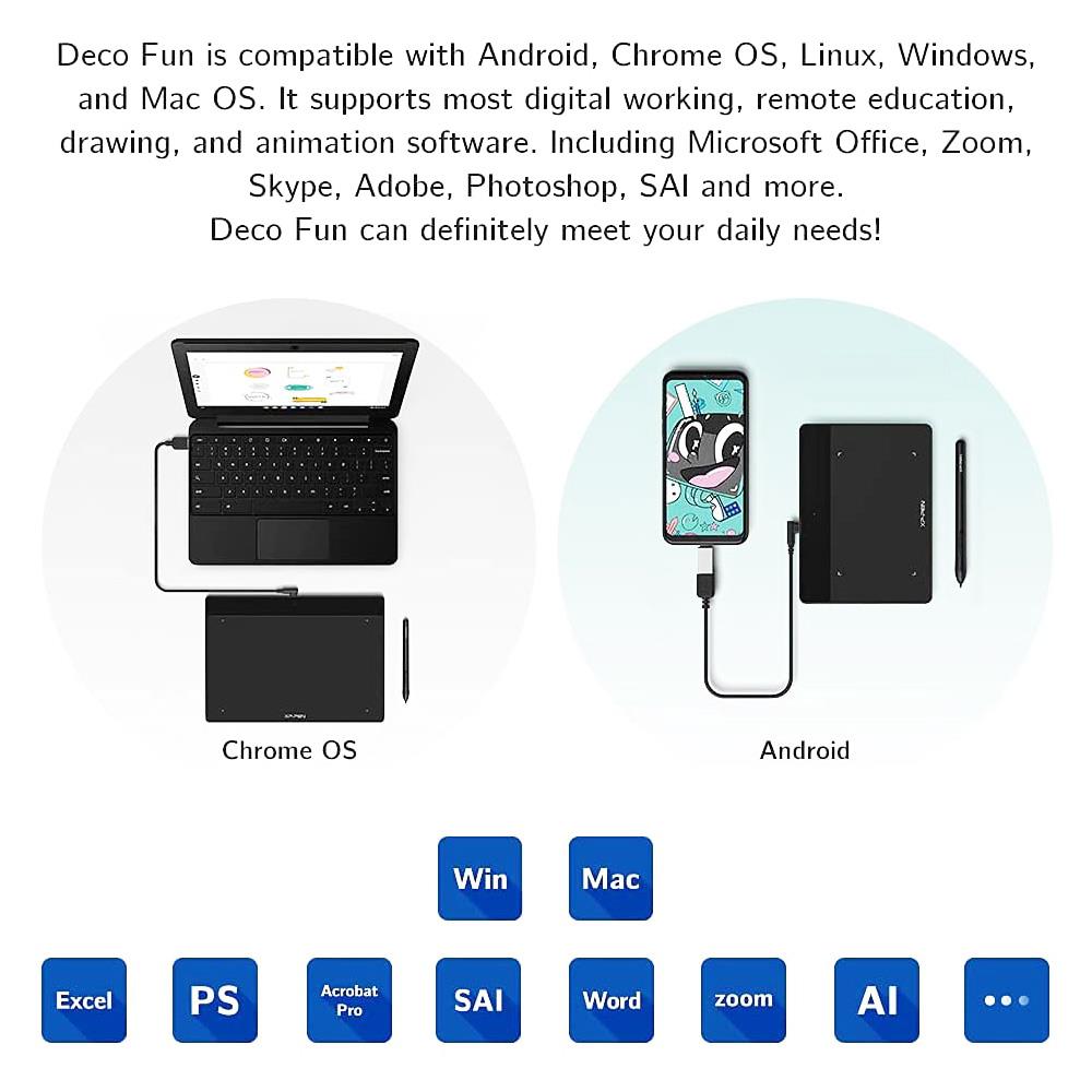 XP-PEN Deco Fun XS Graphic Tablet with 4.8 x 3 Inch Work Surface, for OSU Drawing, Online Education, Business Signature, Compatible with Android, Mac, Linux, Windows, Chrome OS - Blue