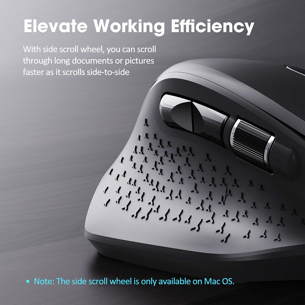 Multifunctional Wireless Bluetooth Office Mouse with Side Scroll Wheel, 5 Levels Adjustable Dpi, Switch up to 3 Devices - Black