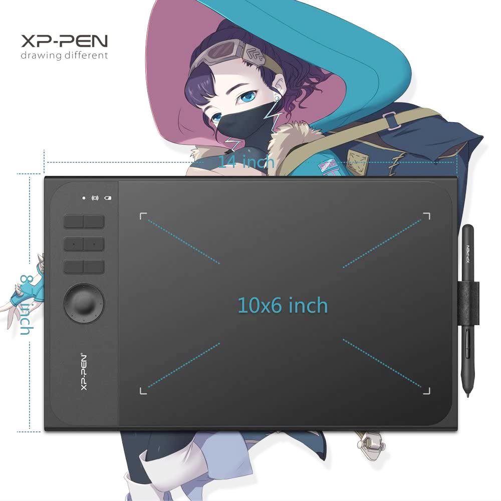 XP-Pen Star 06 Graphic Tablet with 10 x 6 Inch Work Surface, 8192 Level Stylus Pen, for Drawing, Design, Editing, Compatible with Mac, Windows - Black
