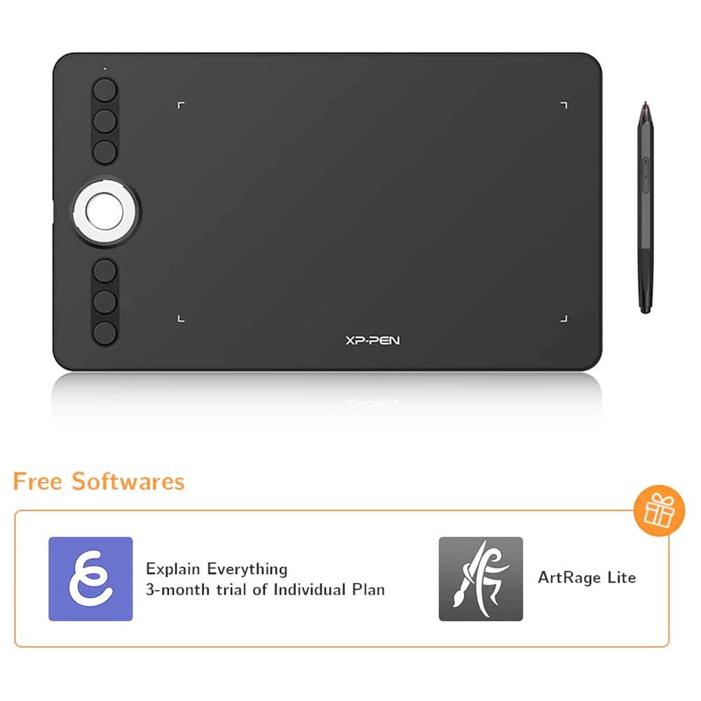 XP-PEN Deco 02 Graphic Tablet with 10 x 5.63 Inch Work Surface, 8192 Level Stylus Pen, for Drawing, Design, Editing, Compatible with Mac, Windows - Black