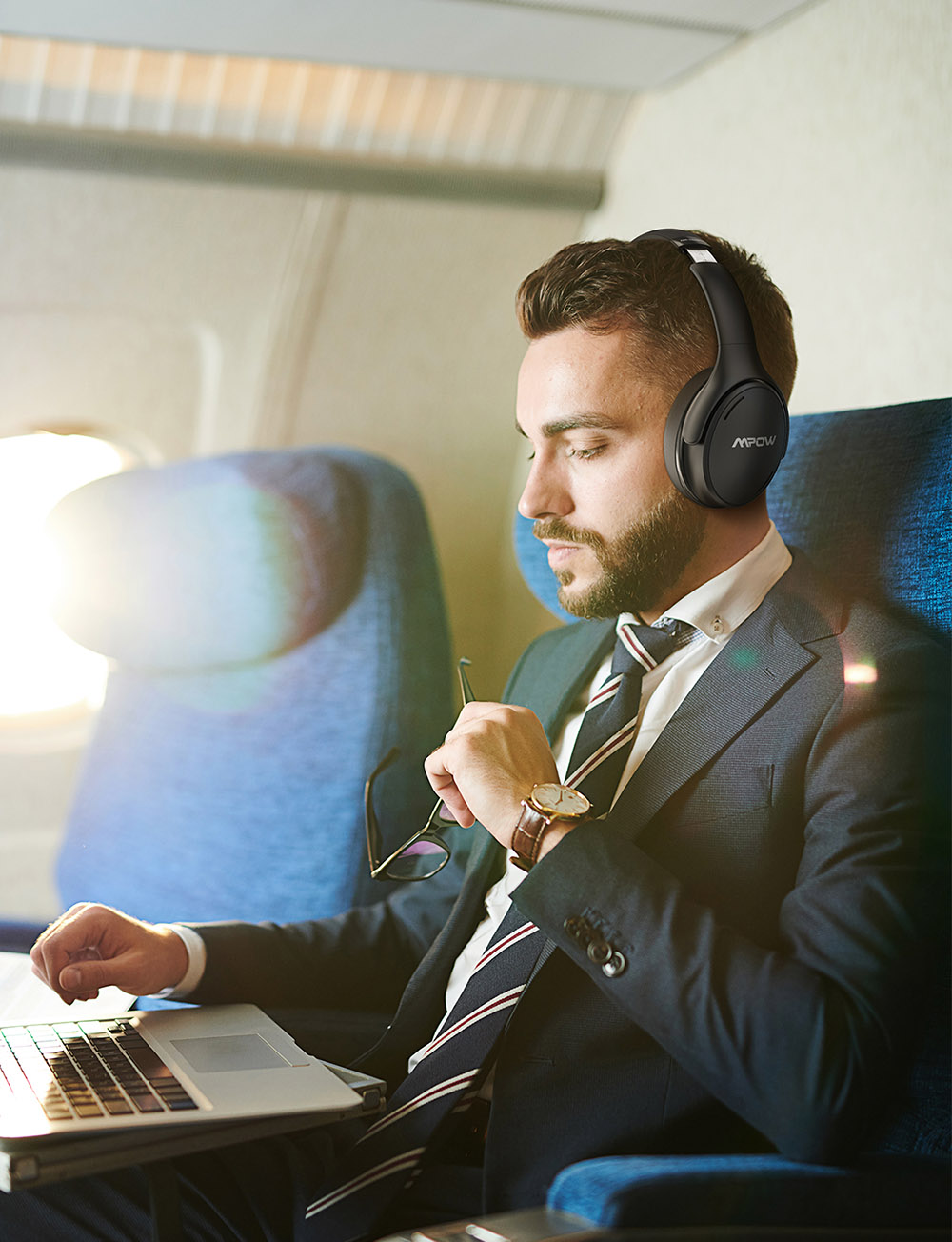 Mpow H19 Wireless Active Noise Canceling Headphones with Bluetooth 5.0 CVC8.0 Mic 35H Playtime & Fast Charge