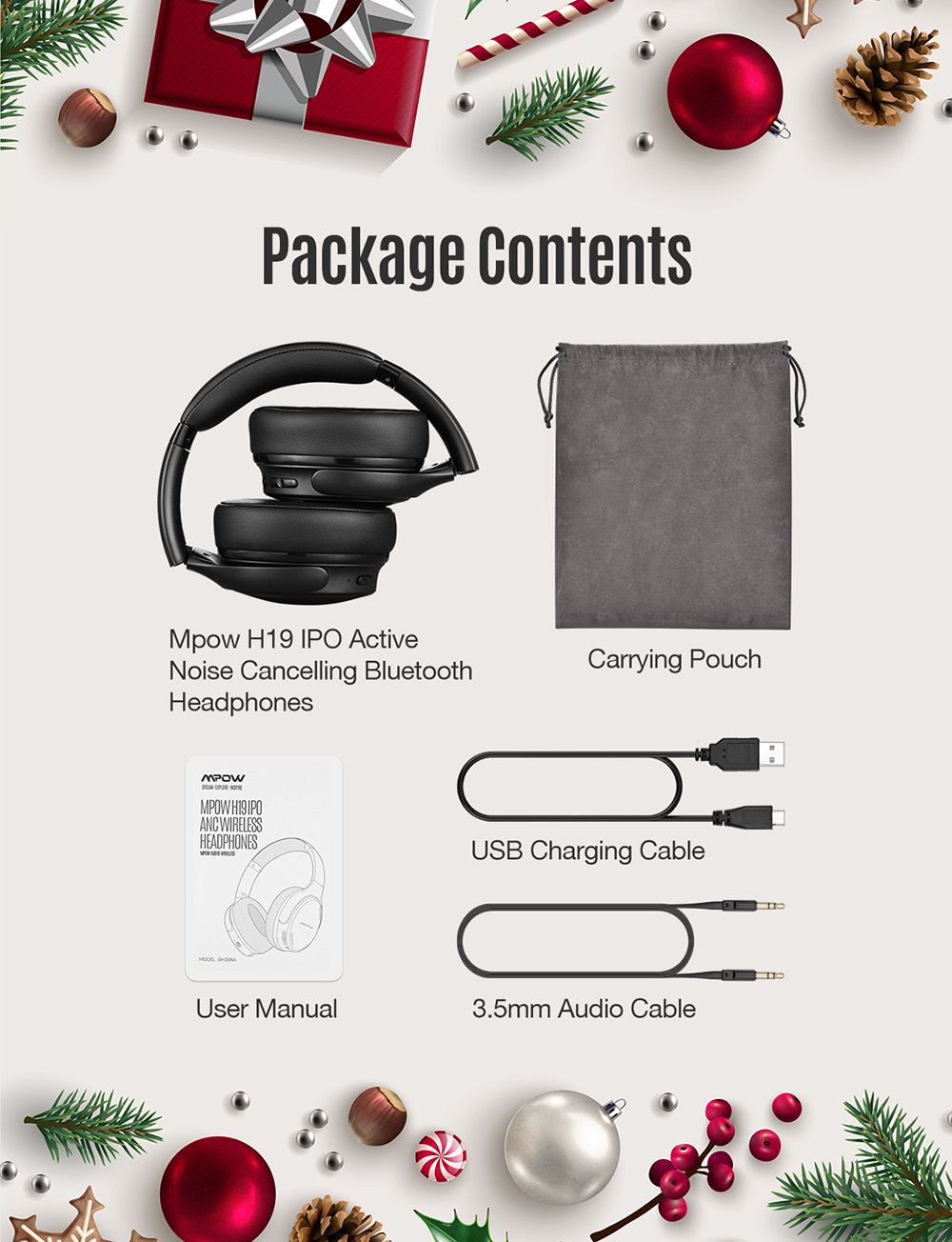 Mpow H19 Wireless Active Noise Canceling Headphones with Bluetooth 5.0 CVC8.0 Mic 35H Playtime & Fast Charge