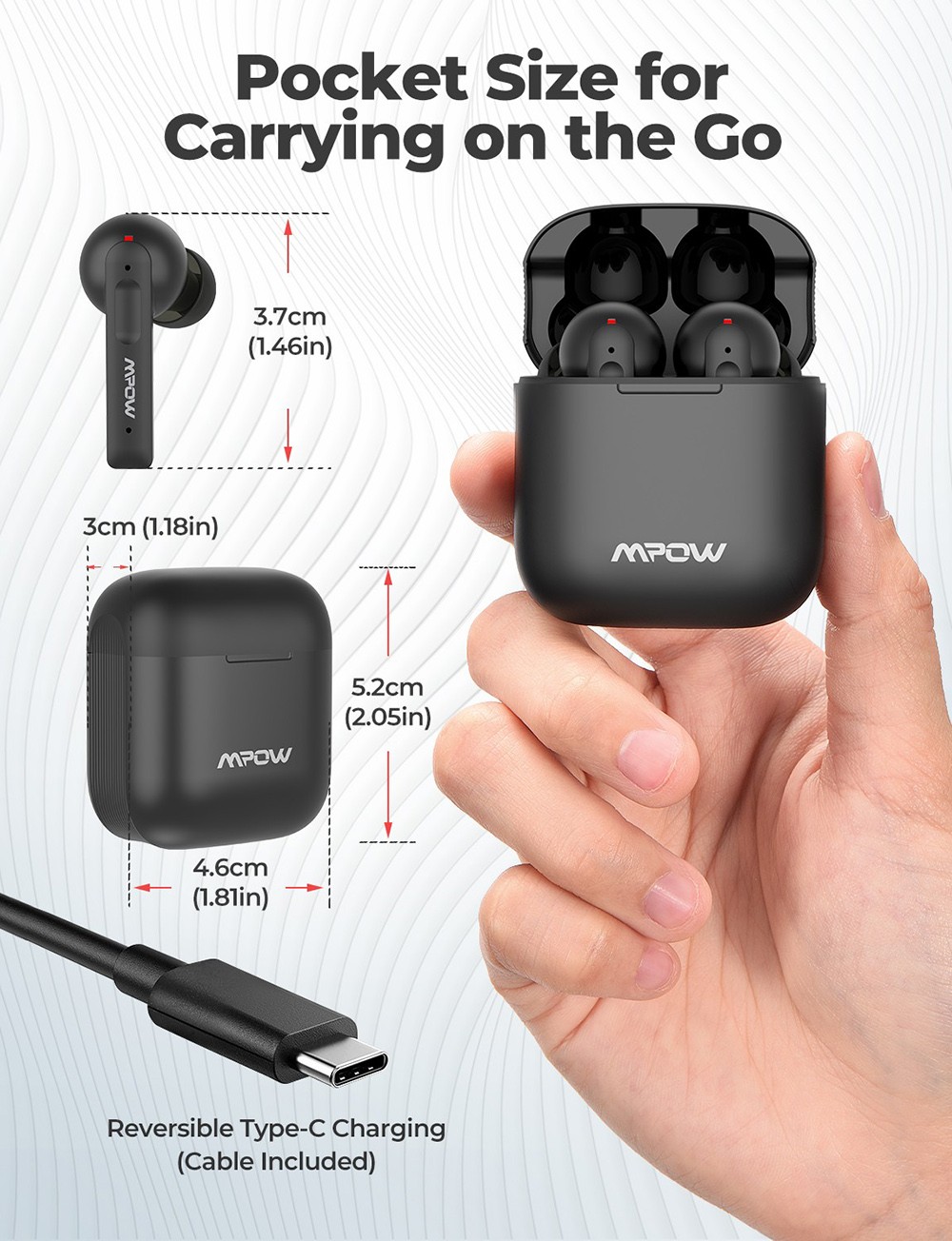 Mpow X3 ANC Wireless Earbuds Active Noise Cancelling with 4 Microphones Touch Control 30H Playtime