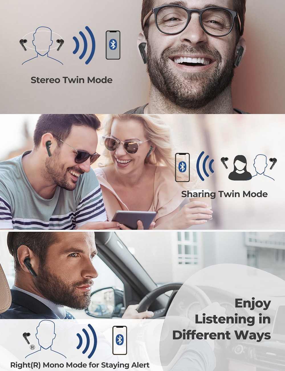 Mpow X3 ANC Wireless Earbuds Active Noise Cancelling with 4 Microphones Touch Control 30H Playtime