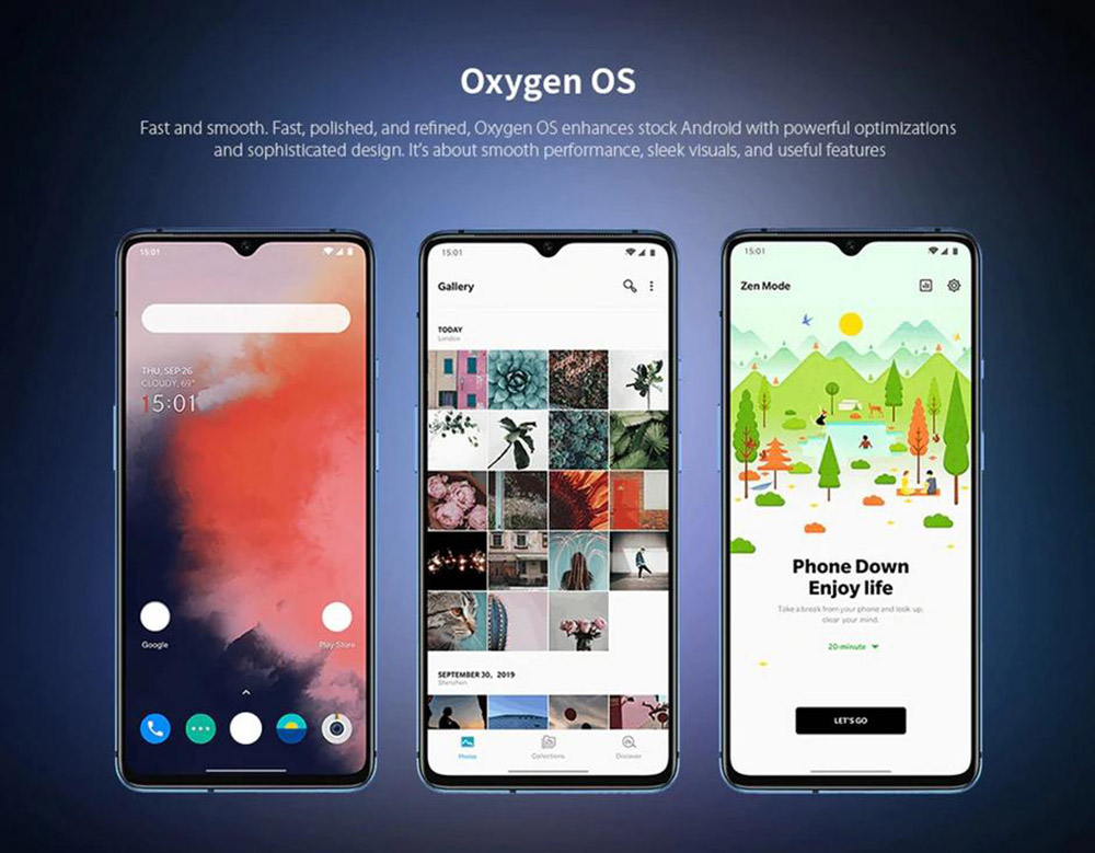 OnePlus 7T Global Version 4G LTE Smartphone 6.55" FHD+ Screen Qualcomm Snapdragon 855 Plus 8GB RAM 128GB ROM Android 10.0 Triple Rear Cameras - Blue