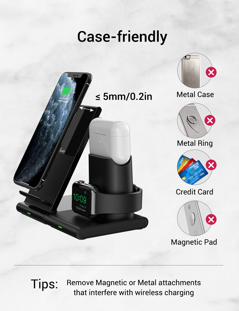 Seneo Wireless Charger 3 in 1 Wireless Charging Station for All iWatch and AirPods Series Detachable and Magnetic Wireless