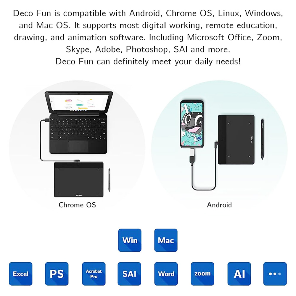 XP-PEN Deco Fun S Graphic Tablet with 6.3 x 4 Inch Work Surface, for OSU Drawing, Online Education, Business Signature, Compatible with Android, Mac, Linux, Windows, Chrome OS - Black