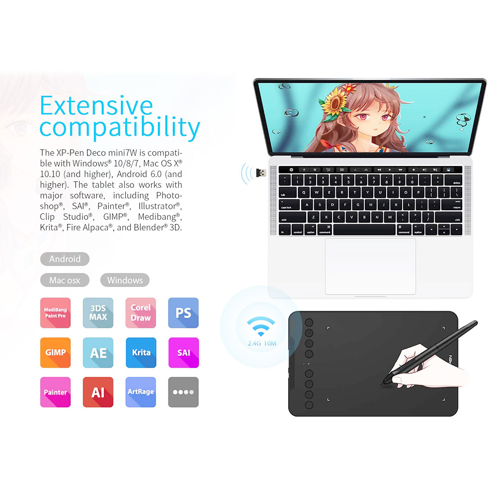 XP-PEN Deco Mini 7W Graphic Tablet with 7.03 x 4.38 Inch Work Surface, for Drawing, Remote Learning, Design, Compatible with Android, Mac, Windows, Chrome OS - Black
