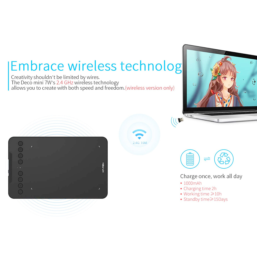XP-PEN Deco Mini 7W Graphic Tablet with 7.03 x 4.38 Inch Work Surface, for Drawing, Remote Learning, Design, Compatible with Android, Mac, Windows, Chrome OS - Black