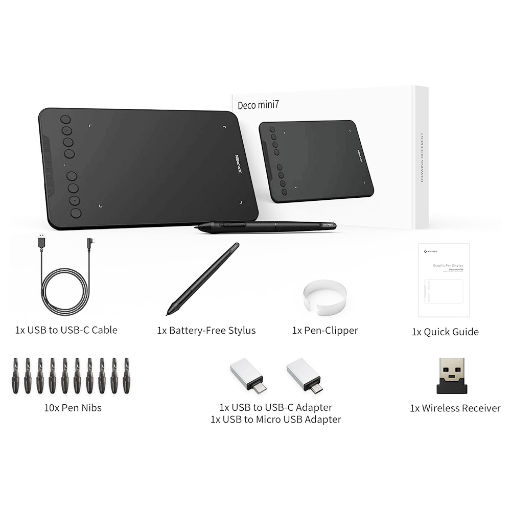 XP-PEN Deco Mini 7W Graphic Tablet with 7.03 x 4.38 Inch Work Surface, for Drawing, Remote Learning, Design, Compatible with Android, Mac, Windows, Chrome OS - Black