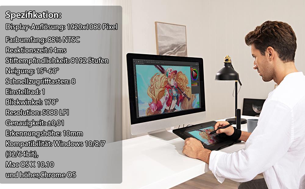 XP-PEN Artist 13.3 Pro Graphic Tablet with 13.3 Inch 88% NTSC Display, 8192 Level Stylus Pen, for Drawing, Design, Editing, Compatible with Windows, Mac - Black