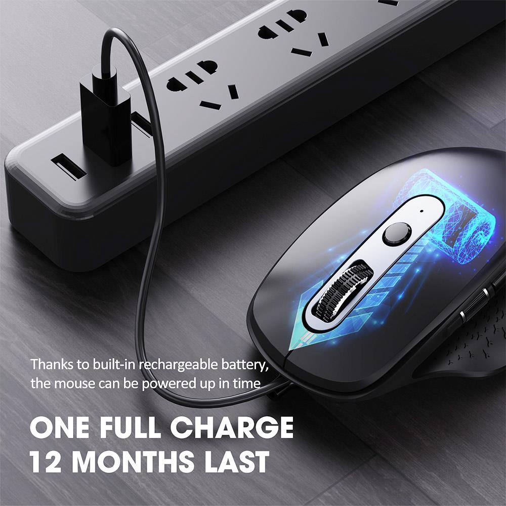 Multifunctional Wireless Bluetooth Office Mouse with Side Scroll Wheel, 5 Levels Adjustable Dpi, Switch up to 3 Devices - Black