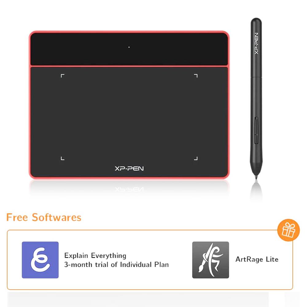XP-PEN Deco Fun XS Graphic Tablet with 4.8 x 3 Inch Work Surface, for OSU Drawing, Online Education, Business Signature, Compatible with Android, Mac, Linux, Windows, Chrome OS - Red