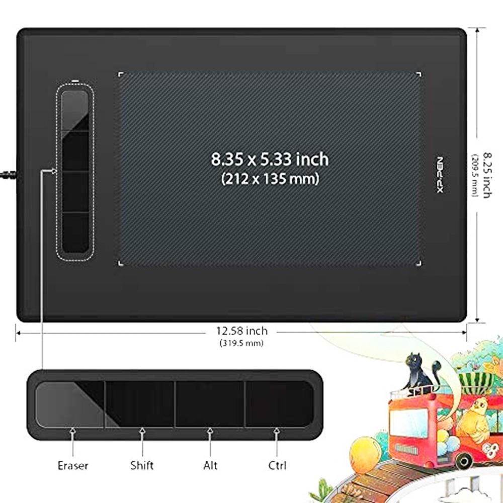 XP-PEN Star G960 Graphic Tablet with 8.35 x 5.33 Inch Work Surface, 8192 Level Stylus Pen, for Drawing, Design, Editing, Compatible with Mac, Windows - Black