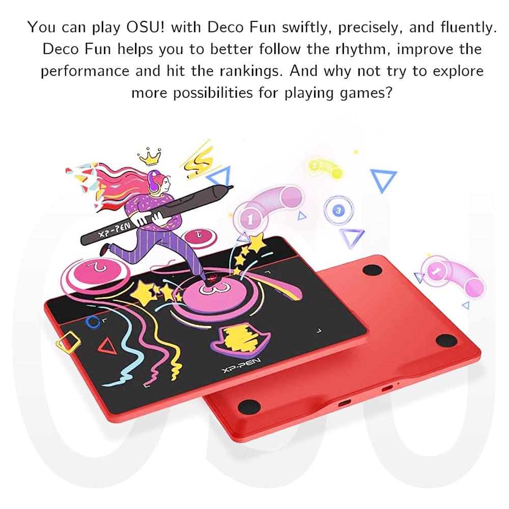 XP-PEN Deco Fun XS Graphic Tablet with 4.8 x 3 Inch Work Surface, for OSU Drawing, Online Education, Business Signature, Compatible with Android, Mac, Linux, Windows, Chrome OS - Red