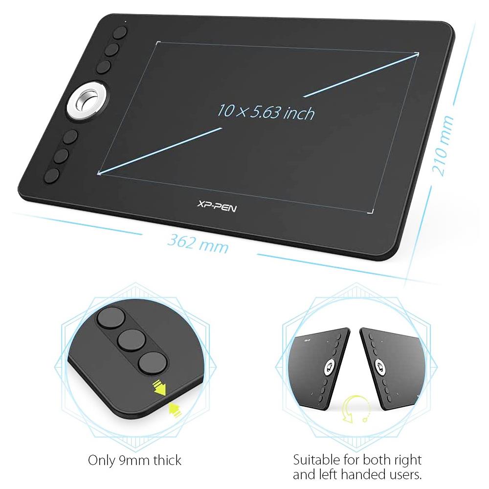 XP-PEN Deco 02 Graphic Tablet with 10 x 5.63 Inch Work Surface, 8192 Level Stylus Pen, for Drawing, Design, Editing, Compatible with Mac, Windows - Black
