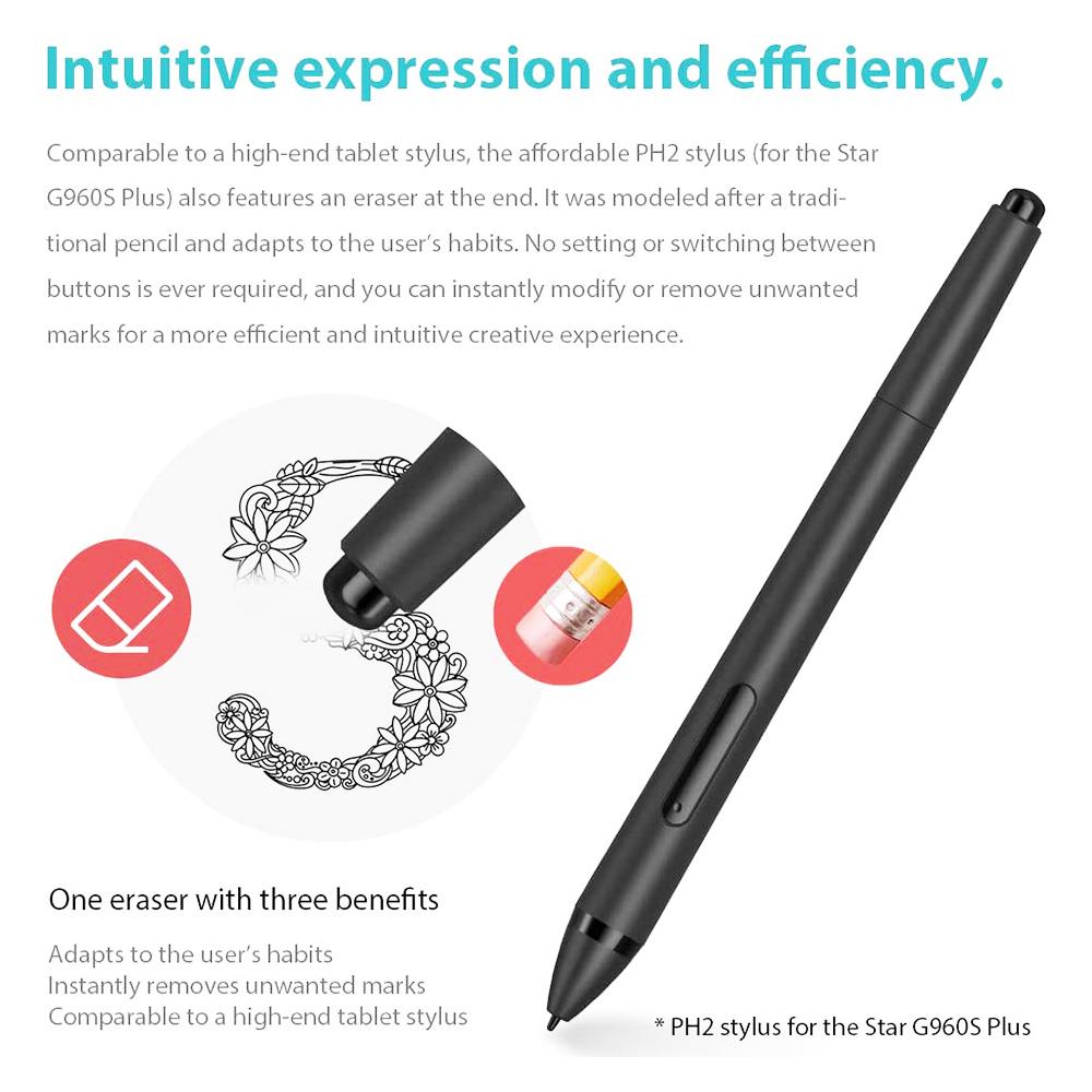 XP-PEN Star G960S Plus Graphic Tablet with 9 x 6 Inch Work Surface, 8192 Level Stylus Pen, for Drawing, Design, Editing, Compatible with Mac, Windows, Android - Black